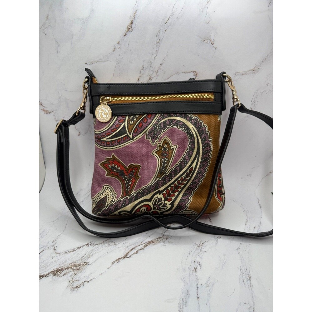Spartina 449 Cora Hipster Convertible Crossbody Bag Black &‎ Purple Paisley - Picture 3 of 16